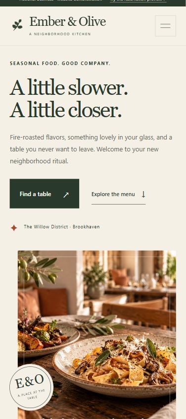 The same restaurant design arranged for a phone screen